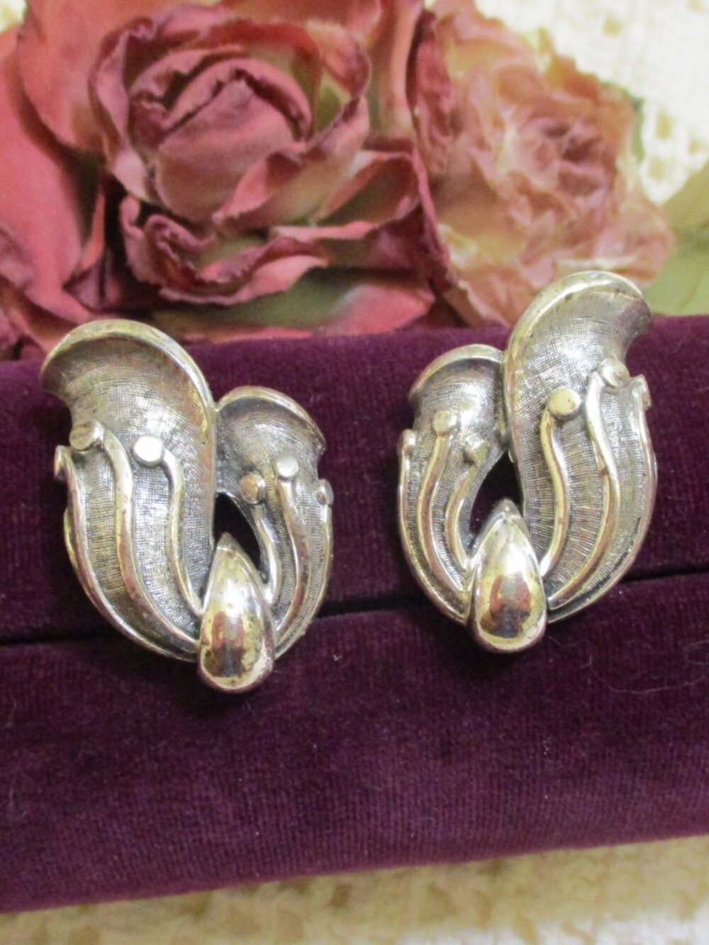 TORTOLANI Swirl Statement Earrings: Sterling Silver Over Pewter ~ VINTAGE